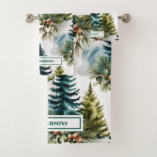 Conjunto De Toalhas Pino de Aquarela Padrão Elegante Inverno (Insitu)