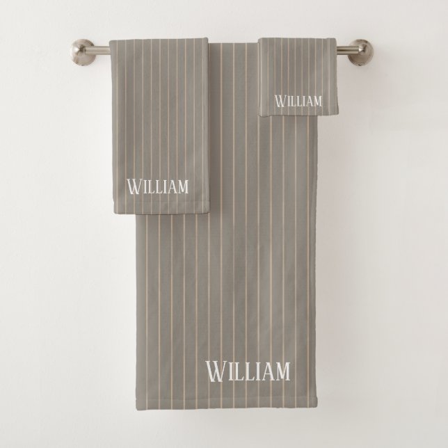 Conjunto De Toalhas Pinstripes bege personalizado (Insitu)