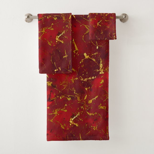 Conjunto De Toalhas Pintas Vermelhas e Douradas (Insitu)