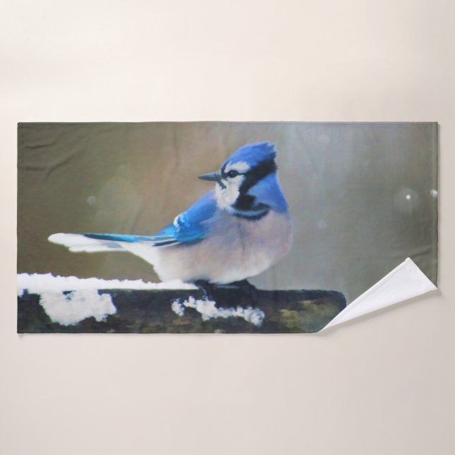 Conjunto De Toalhas Pintura Blue Jay - Arte Original para Pássaros (Toalha de Banho)