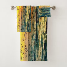 Pintura colorida do por do sol da praia