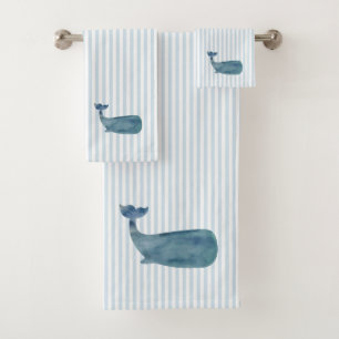 Conjunto De Toalhas Pintura de Faixa Azul Náutica de Baleia