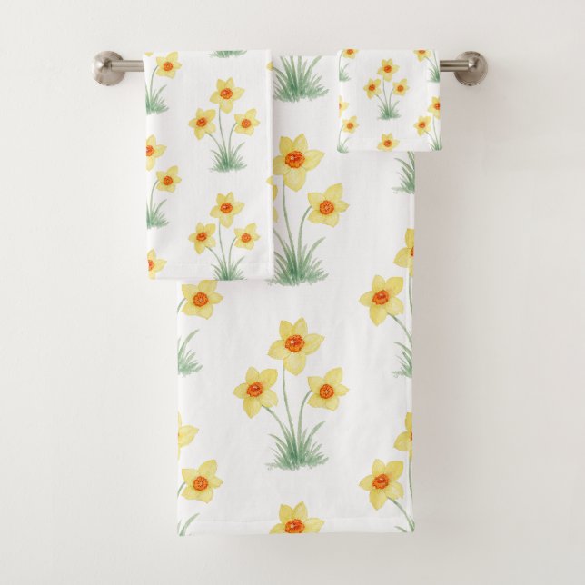 Conjunto De Toalhas Pintura de Flor de Narciso Padrão de Primavera (Insitu)