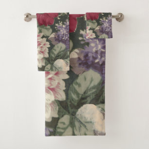 Conjunto De Toalhas Pintura de flores vintage vermelho rosa azul branc