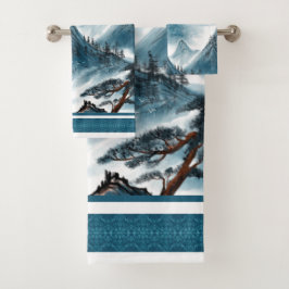 Conjunto De Toalhas Pintura de Montanhas Brancas Clássicas de Chinoise