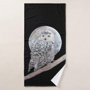 Conjunto De Toalhas Pintura de Moon e Coruja de Neve - Arte de Pássaro