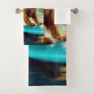 Conjunto De Toalhas Pintura de surf em praia em Cocker Spaniel