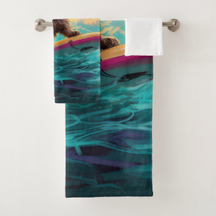 Conjunto De Toalhas Pintura de Surf na Praia do Cairn Terrier