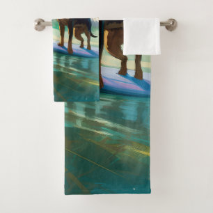 Conjunto De Toalhas Pintura de Surf na Praia do Kelpie Australiano