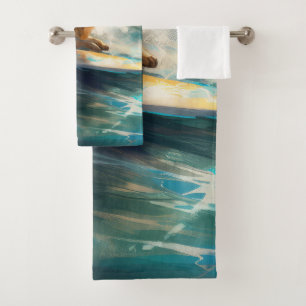 Conjunto De Toalhas Pintura de Surf na Praia do Lapphund Finlandês