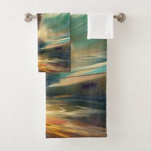 Conjunto De Toalhas Pintura de surfe na praia de Bernedoodle