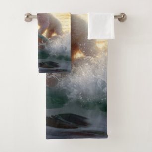 Conjunto De Toalhas Pintura de surfe na praia de Bichon Frise