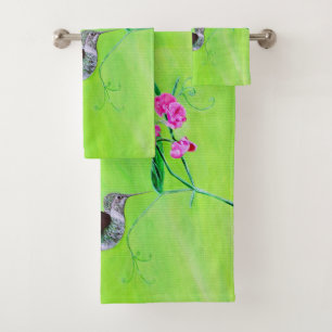 Conjunto De Toalhas Pintura do colibri e das ervilhas doces