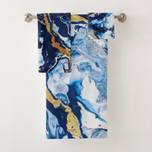 Conjunto De Toalhas Pintura em acrílico Dourado e azul