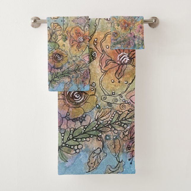 Conjunto De Toalhas Pintura em Aquarela de Jardim de Flores Chic e Cap (Insitu)