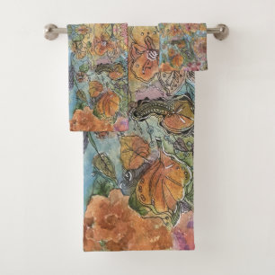 Conjunto De Toalhas Pintura em Aquarela de Jardim de Flores Chic Vinta
