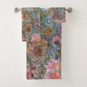 Conjunto De Toalhas Pintura em Aquarela de Jardim de Flores Shabby Chi