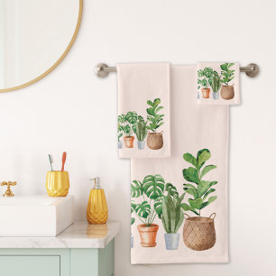 Conjunto De Toalhas Pintura em Aquarela de Plantas de Casa