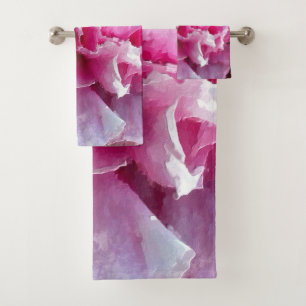 Conjunto De Toalhas *~* Pintura Floral de Peônia Rosa Arte Original AR