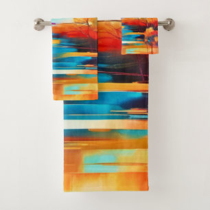 Conjunto De Toalhas Pintura Vibrante do Pôr do Sol na Montanha