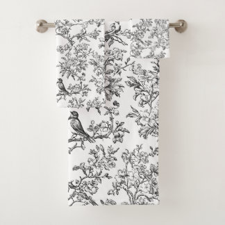 Conjunto De Toalhas PinturasDezines Preto Branco Chinoiserie, Pássaro 