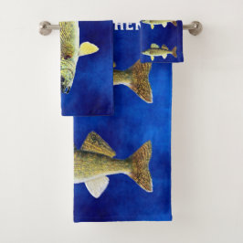 Conjunto De Toalhas Piques dos Walleye no fundo azul profundo