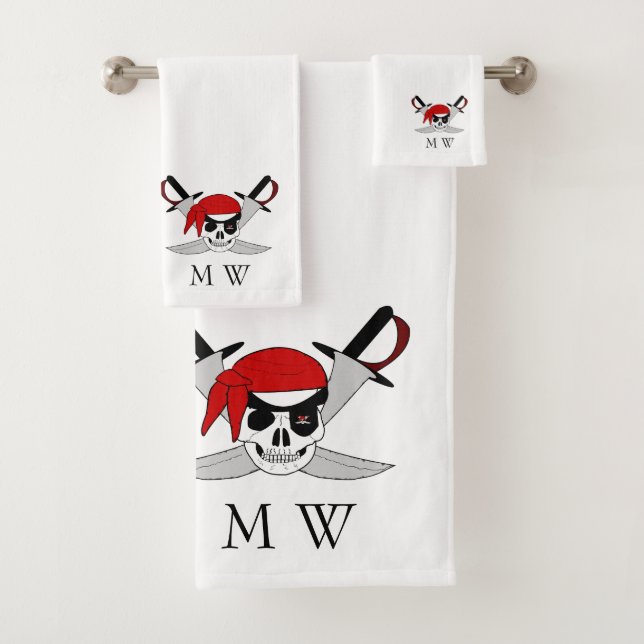 Conjunto De Toalhas Pirate Skull And Swords Design Monogrammed (Insitu)
