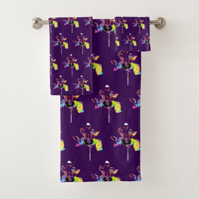 Conjunto De Toalhas Pirulito Coração Roxo (Insitu)