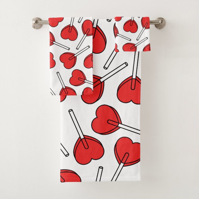 Conjunto De Toalhas Pirulitos Vermelhos, Pirulitos em Forma de Coração (Insitu)