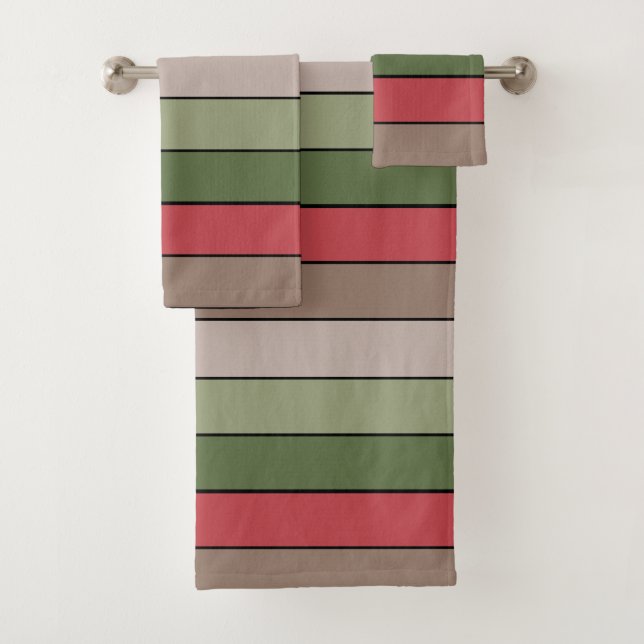 Conjunto De Toalhas Pistachio Nut Shell Green Red Stripes (Insitu)