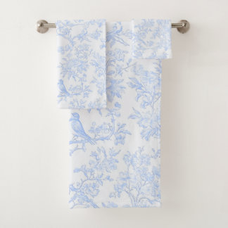 Conjunto De Toalhas PixDezines Chinoiserie Azul Claro, Peônias Pássaro