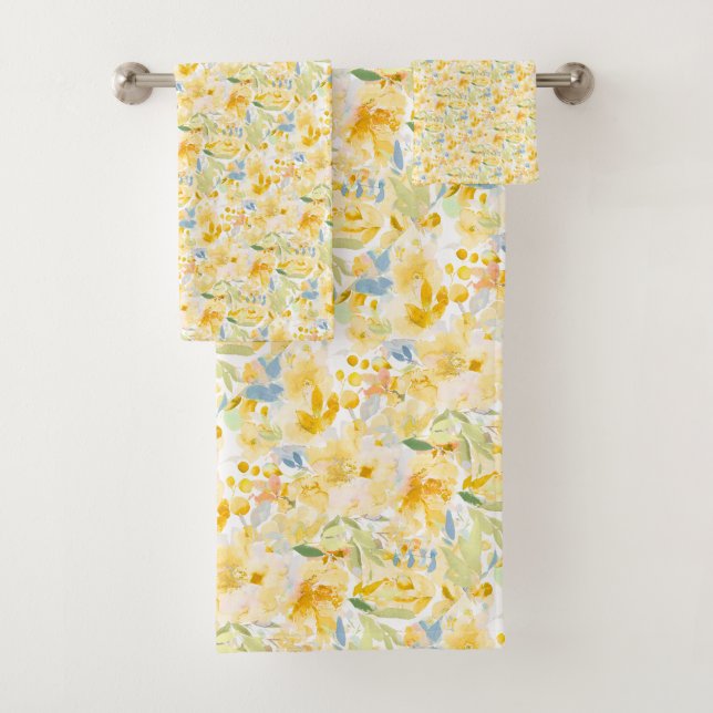 Conjunto De Toalhas PixDezines H2 Flores de Verão Tons Amarelos (Insitu)