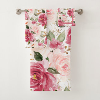 Conjunto De Toalhas PixDezines H2 Flores Rosas Rosa Framboesa em Tom P