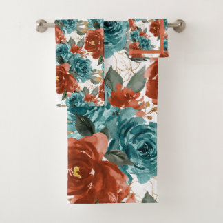 Conjunto De Toalhas PixDezines H2 Verde Teal Rosa Bege Rosas