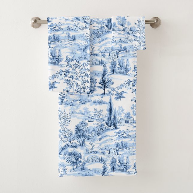 Conjunto De Toalhas PixDezines Paisagem Chinoiserie, Azul (Insitu)