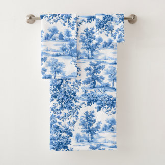 Conjunto De Toalhas PixDezines Paisagem Chinoiserie, Azul Índigo
