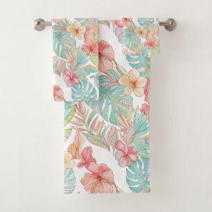 Conjunto De Toalhas PixDezines Vintage Pastel H2 Havaí Folhagem Floral