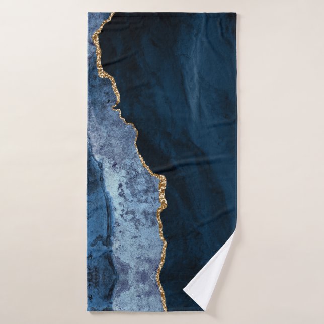 Conjunto De Toalhas PixDezines Watercolor Blue Agate Veins Dourados (Toalha de Banho)