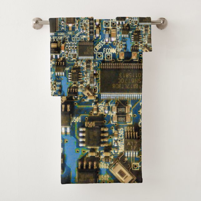 Conjunto De Toalhas Placa de Circuito Azul Macro | Foto de PCB (Insitu)
