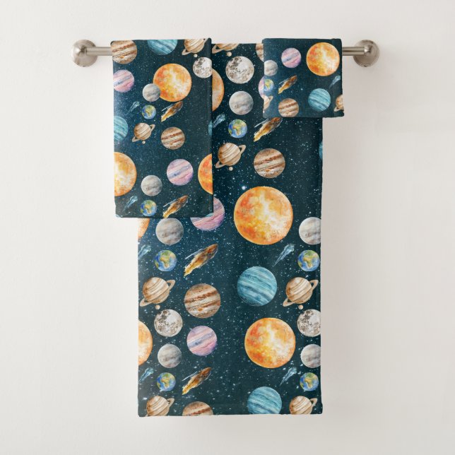 Conjunto De Toalhas Planetas do Sistema Solar no Espaço Exterior (Insitu)