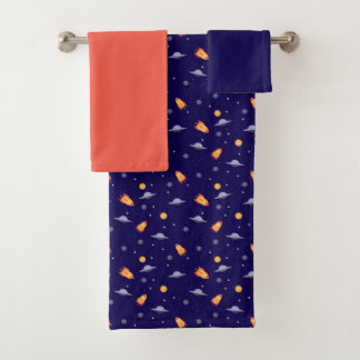 Conjunto De Toalhas Planets stars pattern blue orange set Towel