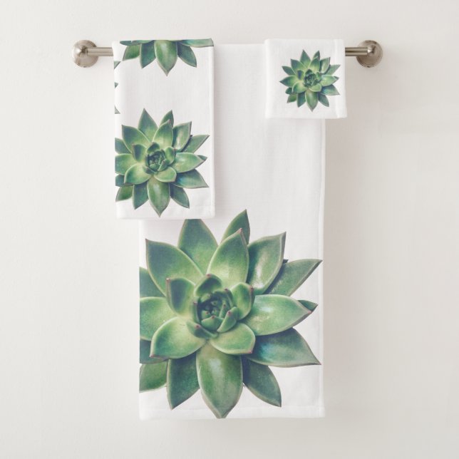 Conjunto De Toalhas Planta Suculenta Verde Amigável Moderna em Branco (Insitu)