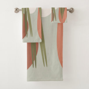 Conjunto De Toalhas Plantas Abstrato e Rochas do Meio Século Vintage