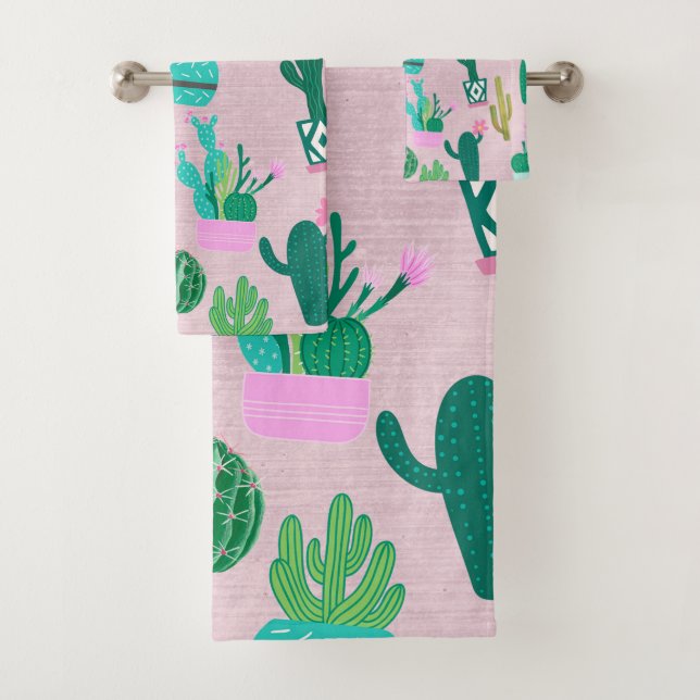 Conjunto De Toalhas Plantas Cactos Cactáceas do Sudoeste Rústico Rosa (Insitu)