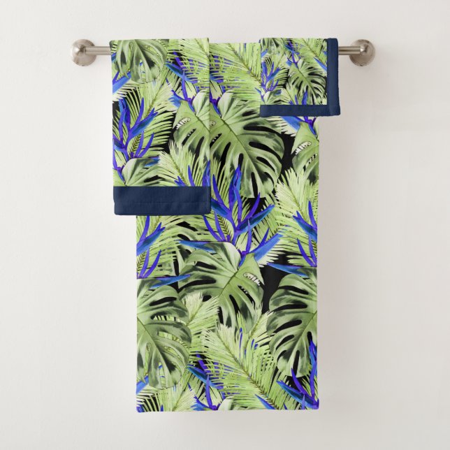 Conjunto De Toalhas Plantas tropicais verdes e azuis (Insitu)