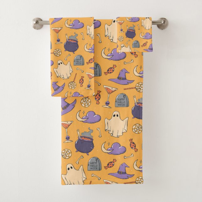 Conjunto De Toalhas Playful Halloween Ghosts and Witches Patterno (Insitu)