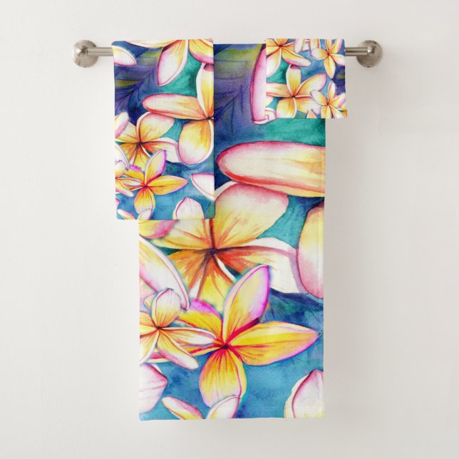 Conjunto De Toalhas Plumeria Blossoms com Blue Hawaii Bath Towel Set (Insitu)