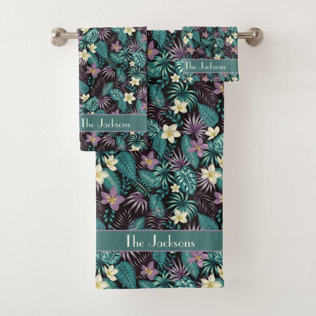 Conjunto De Toalhas Plumeria Flowers Emerald Green - Folhas Tropicais (Insitu)