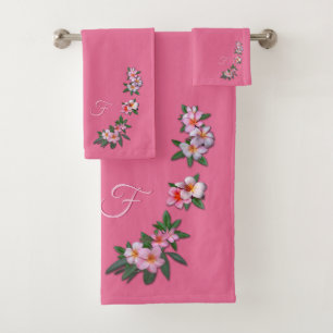 Conjunto De Toalhas Plumeria no rosa com seu monograma