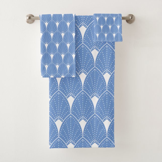 Conjunto De Toalhas Pó azul e branco Art Deco padrão 2 (Insitu)